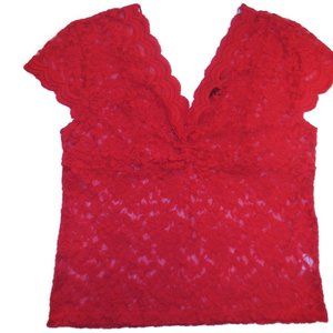 Top Lace Stretchy Blouse NWT 1X v-neck slim fit short sleeve